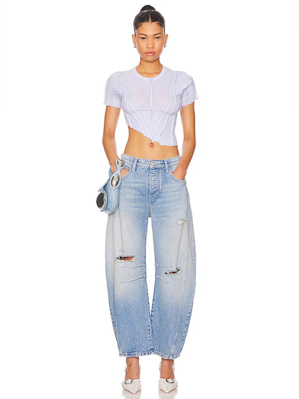 Free People We The Free Good Luck Mid-Rise Barrel Jeans in Barnyard Blue Size 30